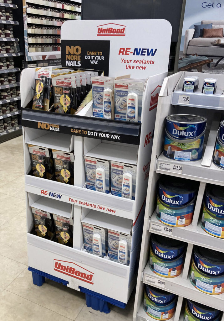 Quarter Pallet Display for Unibond product to sit at the end of an aisle in a DIY store