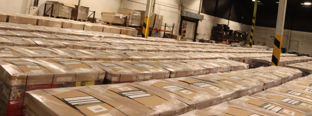 Co-packing dispatch area, packed product waiting for transport